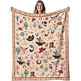 Western Blanket Gift for Women Girls, Soft Cowboys Blanket for Young Adults, Cozy Flannel Western Throw Blanket, Warm Gift Cowboys Throw Blanket for Couch, Bed, Gifts for Christmas Thanksgiving 50x60