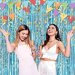 6 Pack 3.28x9.8 Ft Light Blue Foil Fringe Curtains