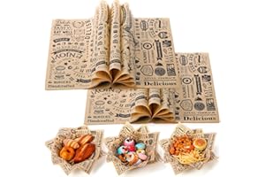 Ireer 200 Pcs Deli Wax Paper Sheets 15 x 15 Inches Large Newsprint Sandwich Paper Wraps Greaseproof Food Basket Liners Newspaper Wrapping Square for Food Sandwich Burger Bread BBQ Picnic (Brown Black)