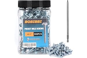 Bobibbi Pocket Hole Screws #8x2 Zinc, Coarse Thread Wood Screws 300Pcs, Washer Head with Square Drive, 150MM Drive Bit Included