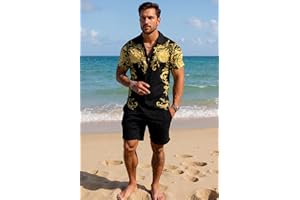 Men's Summer Tracksuit Casual Button Down Hippie T-Shirts Shorts Sets Fashion Beach Track Suit