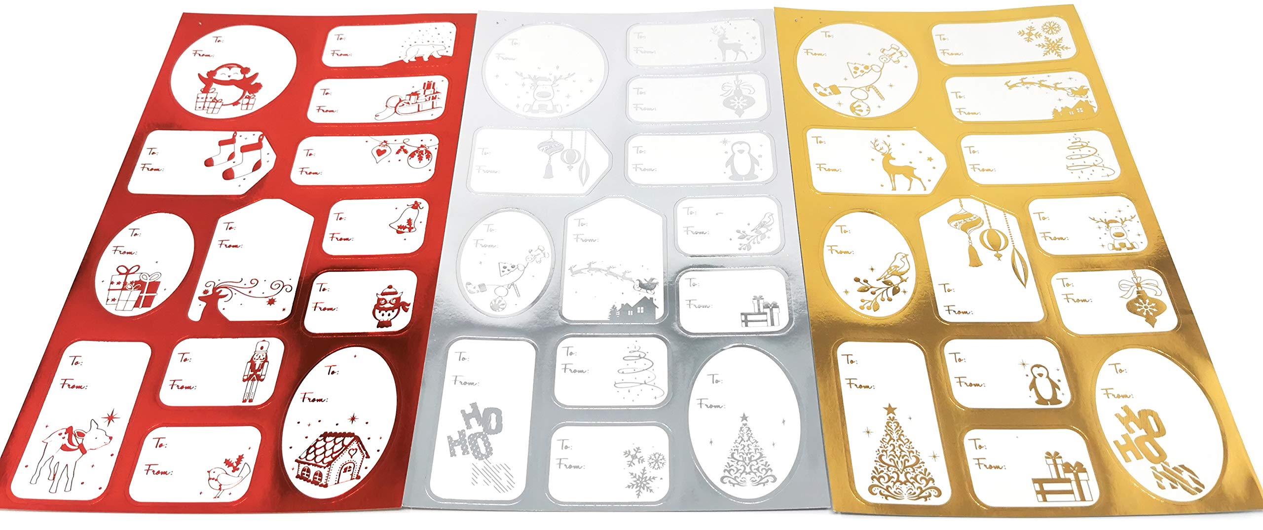 - 150 Gift Label Stickers For Christmas – Red, Gold & Silver Foil – Festive To/From Tags – Mixed Sizes – Self-Adhesive Present Labels – Ideal for Xmas Wrapping, Hampers & Stockings