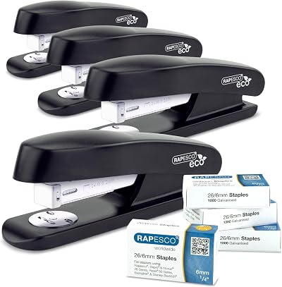 Rapesco 1756 Business Pack: 4 ECO Half Strip Staplers and 4 Boxes Staples