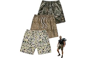 Pack 3 Duck Hunting Camo Shorts - 7 Inch Inseam Camo Mesh Design Athletic Shorts Men Women for Hunting Fishing Hiking