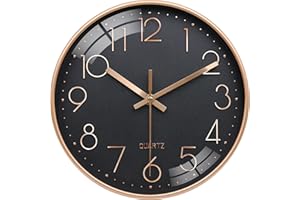VIKMARI Silent Wall Clock Battery Operated Non-Ticking 3D Gold Number Quartz Sweep 10 Inch Analog Clock Decorative for Bedroo
