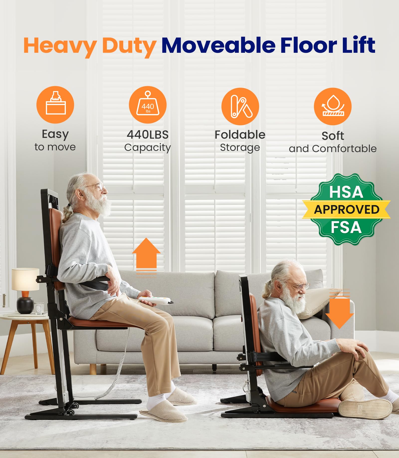MAIDeSITe Electric Chair Lift, Stand Up Independently from Floor, Support Up to 440 LBS for Home/Care Center, Lift Elderly from Floor, AX05