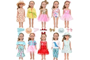 ERIC&NICOLE MSYO 18 Inch Doll Clothes & Accessories Bundle-10 Style Wardrobe Set with Dresses,Swimwear,Pajamas,Bathrobe & Hair Accessories for 18 Dolls