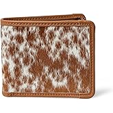 Merbaa Genuine Cowhide Leather Bifold Wallet for Men – Handmade, RFID Blocking, 8 Card Slots, Slim Minimalist Western Wallet with Money Clip – Brown & White