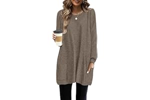 WNEEDU Long Sleeve Shirts for Women Long Tunic Tops with Legging Light Sweaters Dress with Pockets 2025 Trendy