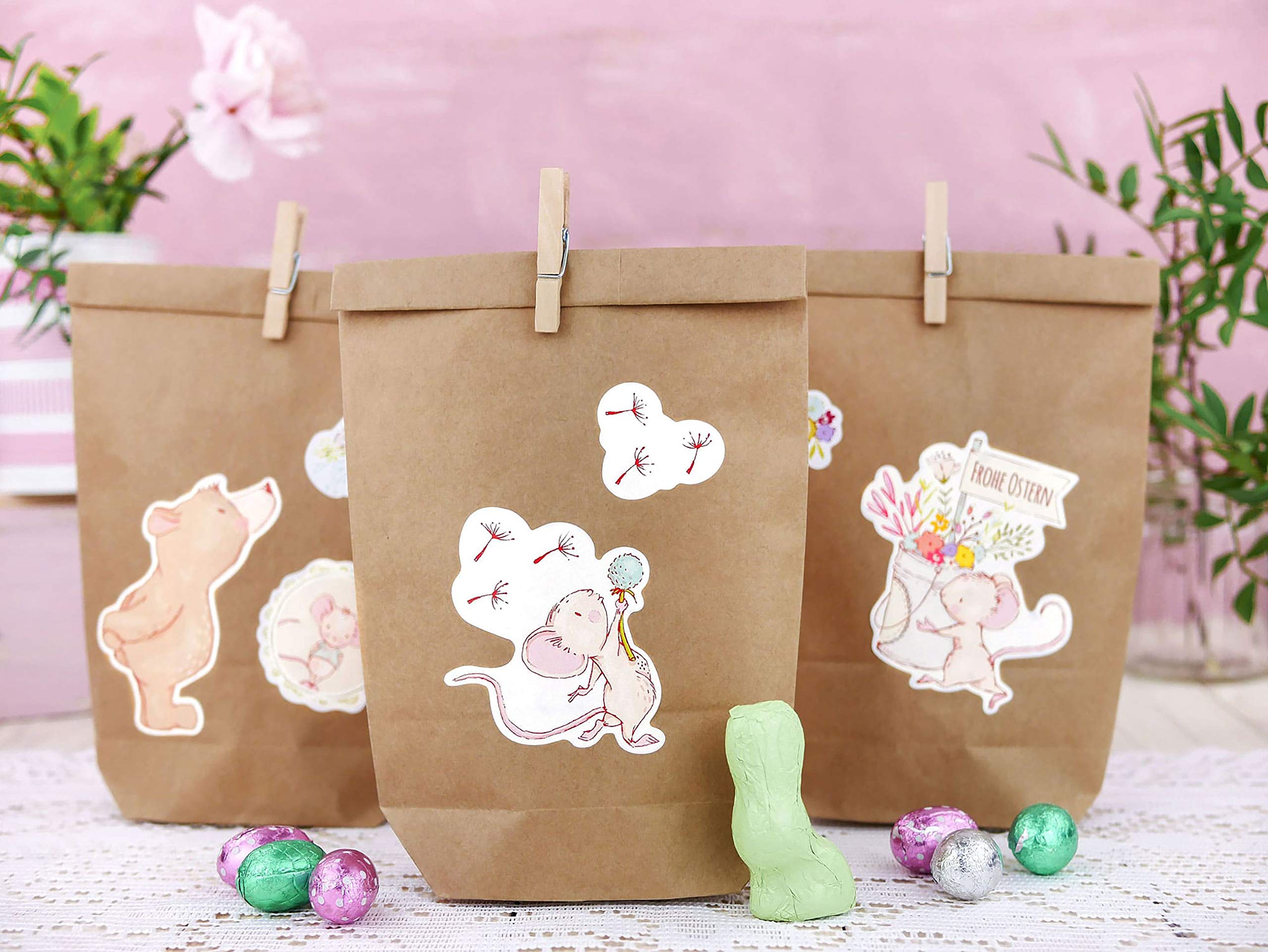 Papierdrachen gift bag set with stickers - Design Bears and mice - Bag set no. 3