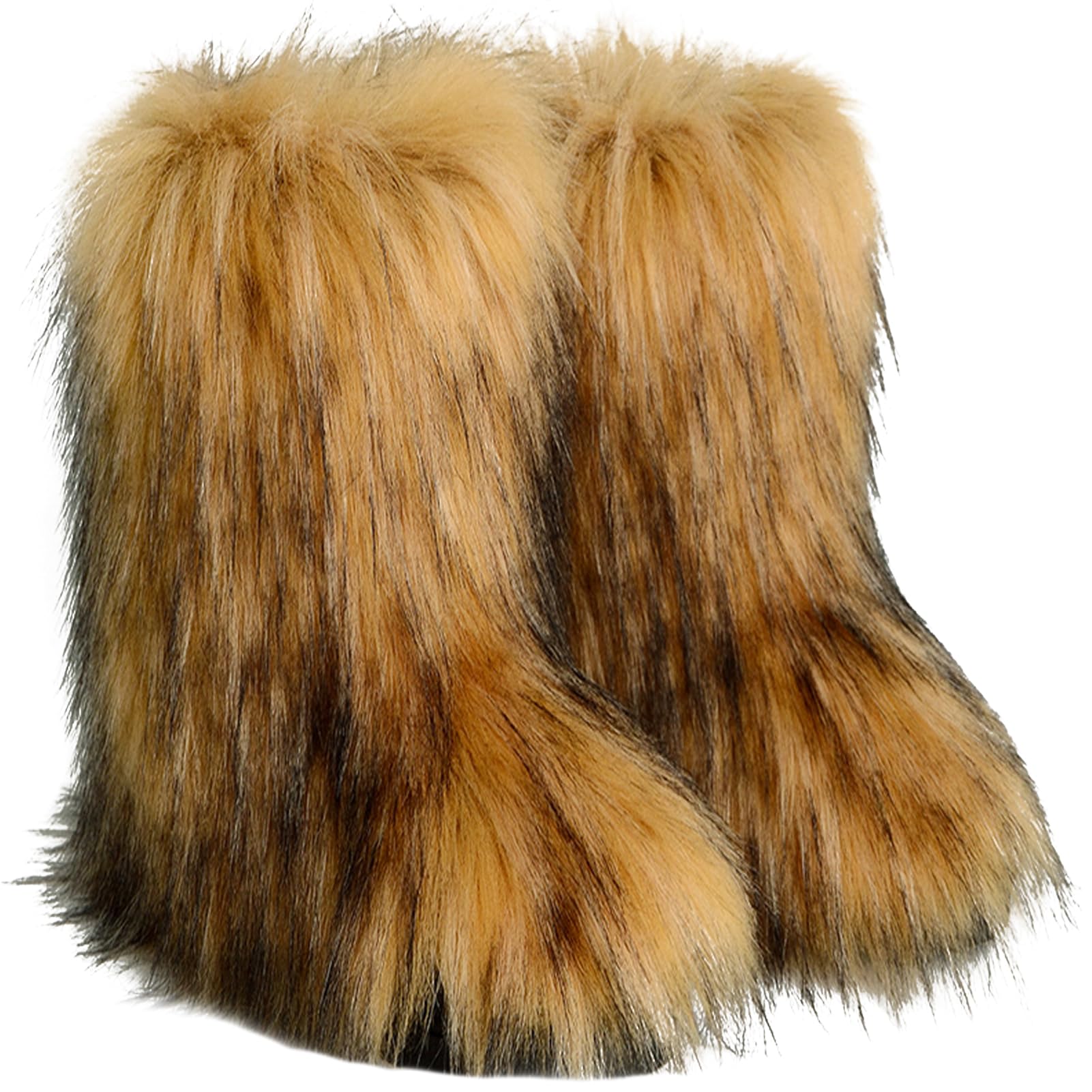 Valpeak Snow Boots for Women 2024 Furry Boots Winter Knee High Flat Heel Fluffy Faux Fur Boots