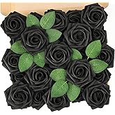 N&T NIETING Artificial Flowers Black Rose 25pcs Real Touch Flowers Perfect for for DIY Bouquets Wedding Party Baby Shower Home Halloween Decoration