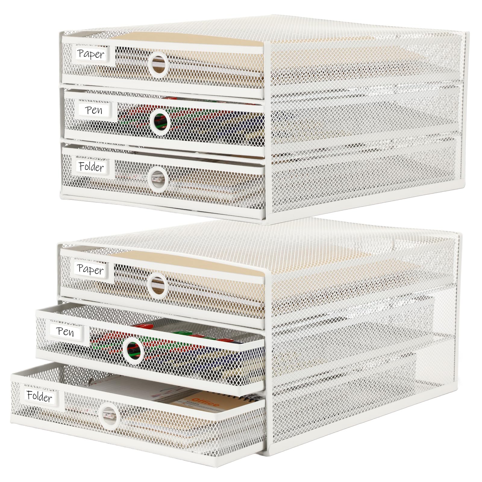 Photo 1 of Zhanmai 2 Pcs Desk Organizer with Drawer Total 6 Tiers, Wire Mesh Organizers Tray Multifunctional Paper Sorter File Stand for Home Office Supplies Storage Letter A4 Paper Office Accessories(White)