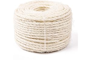 Yangbaga Sisal Rope for Cats 164FT, Hemp Rope for Scracthing Post Replacement, Odor Free 1/4in Diameter, Come with a Play Ball
