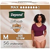 Depend Silhouette Adult Diapers, Incontinence & Postpartum Bladder Leak Underwear for Women, Maximum Absorbency, Medium, Pink, 56 Count (2 Packs of 28), Packaging May Vary
