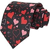 PenSee Mens Wedding Tie Red Heart Necktie Holiday Ties For Men
