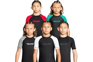 Elite Sports Kids' Jiu Jitsu BJJ Rash Guard, Short Half Sleeve Compression Shirt for Youth Boys Girls Sports Nogi Training