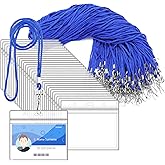 100Pcs Clear Plastic Horizontal Name Tag Badge ID Card Holders and 100Pcs Blue Neck Lanyards with Swivel Hook for School, Office, Business