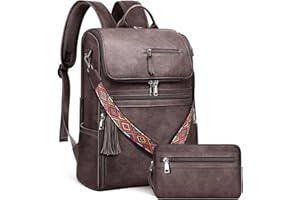 SYTRAH Sac à dos en cuir pour ordinateur portable de 16,5" avec pompon