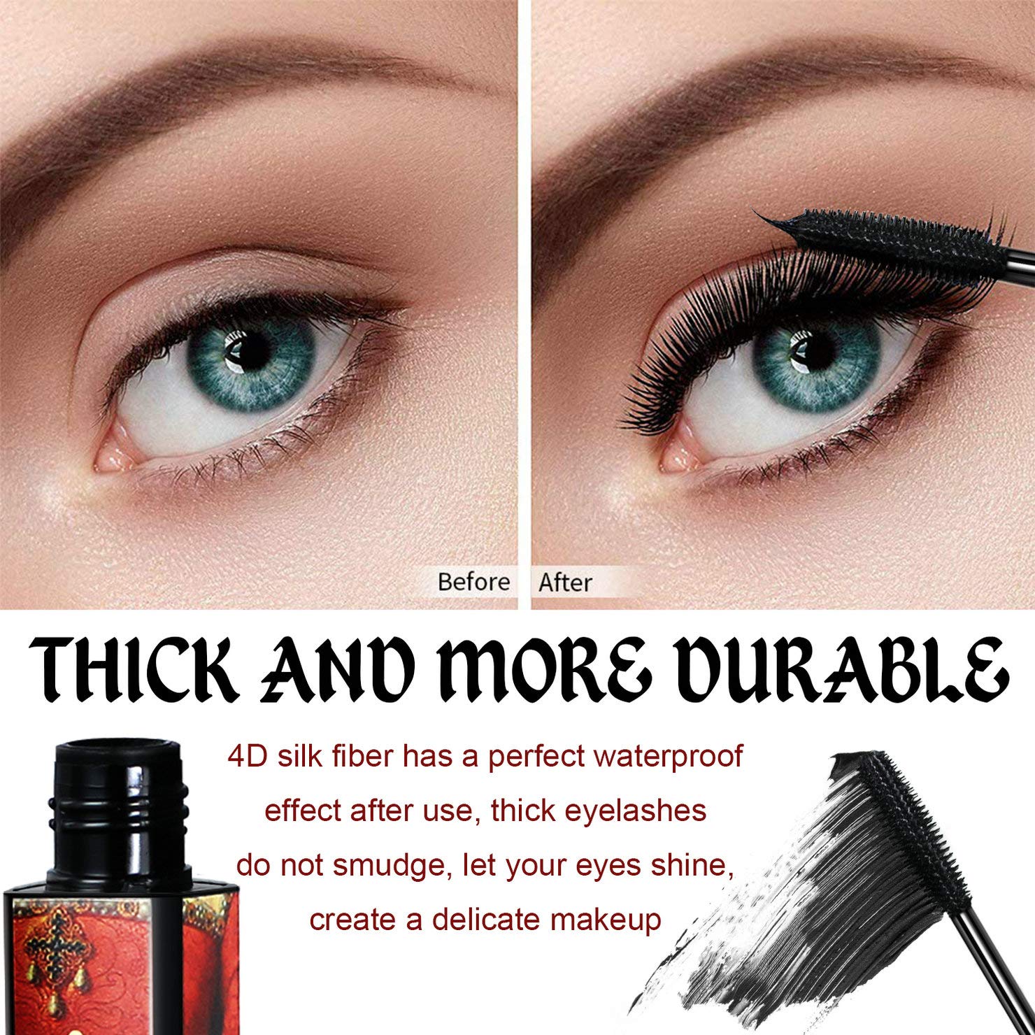 4D Silk Fiber Lash Mascara, Natural Waterproof Mascara Black Extra Long Lash, Thick Thickening and Lengthening, Voluminous Eyelashes, No Clumping, No Smudging, Dramatic Extension Mascara Lasting All Day : Beauty