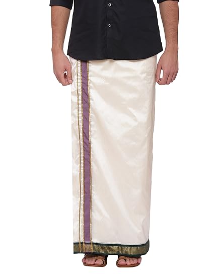 Men's Silk Stitched Dhoti with Pocket (Cream, Free Size)