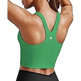PINSPARK Women Sports Bra High Neck Racerback Workout Crop Tank Top Longline Padded Yoga Tops with Built in Pads