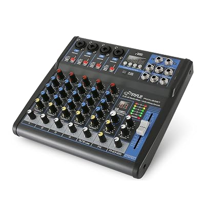 Pyle Professional 6 Channel Audio Mixer with Bluetooth - DJ Sound Board - USB Computer Input - Built-in MP3 Player - 48V Phantom Power - 3 Band EQ - 16-Bit DSP FX - Band, Studio Ready - PMXU63BT
