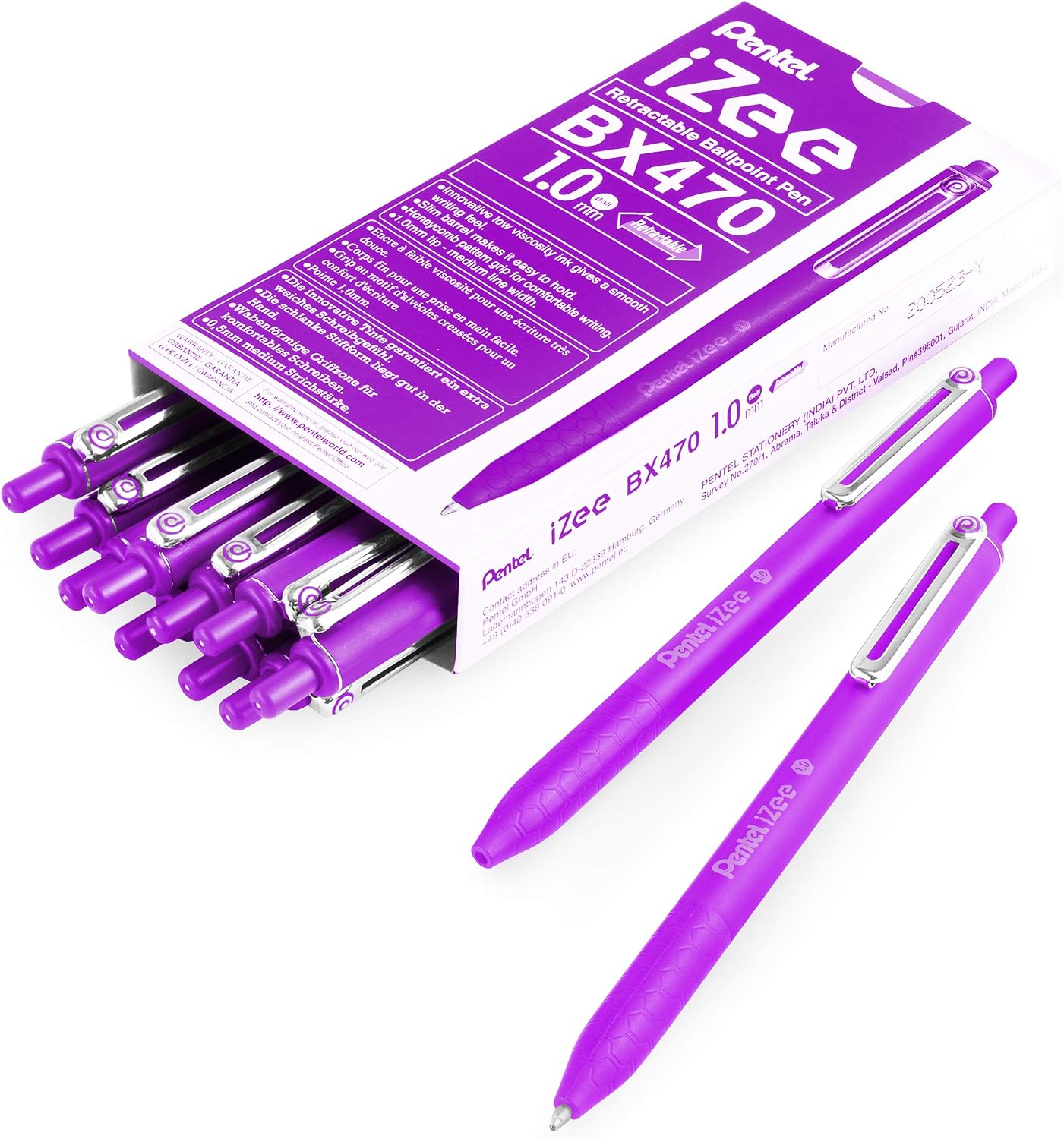 Pentel iZee BX470 Retractable Ballpoint Pen - 1.0mm - Violet - Pack of 14