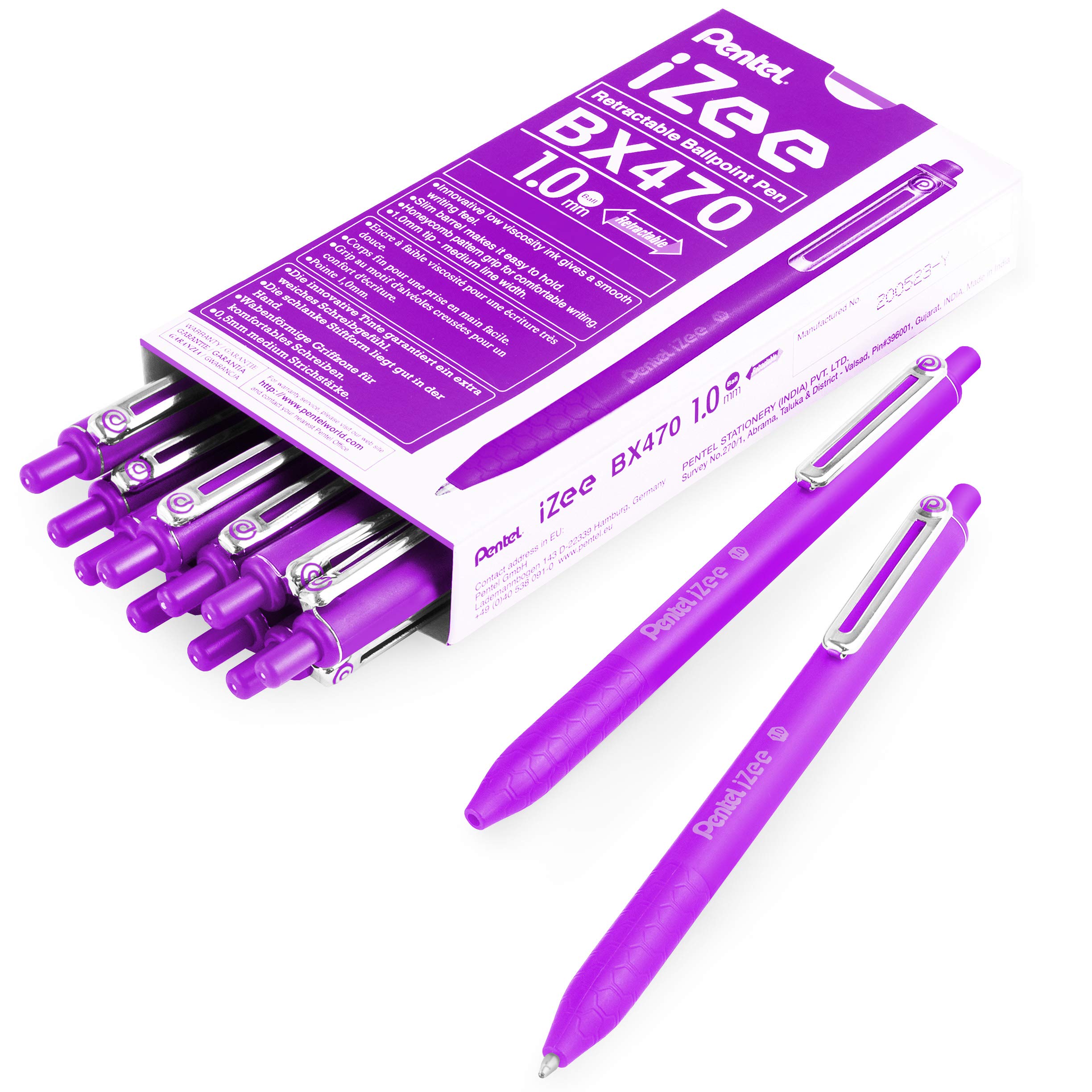 Pentel iZee BX470 Retractable Ballpoint Pen - 1.0mm - Violet - Pack of 14