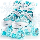 Rotayi Snowflake Roller Skates for Girls,4 Size Adjustable Kids Roller Skates with All Light Up Wheels for Toddler Teens Beginners, Ideal Birthday for Indoor Outdoor Use