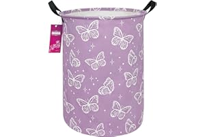 INGHUA Laundry Hamper Large Canvas Fabric Lightweight Storage Basket/Toy Organizer/Dirty Clothes Collapsible Waterproof for College Dorms, Boys and Girls Bedroom,Bathroom(butterfly)