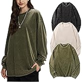 Arssm Oversized T-Shirts for Women Cotton Long Sleeve Vintage Acid Wash Baggy T Shirts