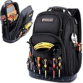 WILAXI PRO Tool Backpack Heavy Duty, Tool Bag Backpack for Men Waterproof Oxford Fabric with Plastic Base, 19IN Large Capacity with 44 Pockets, Padded Back &amp; Straps for All Worksite Environments