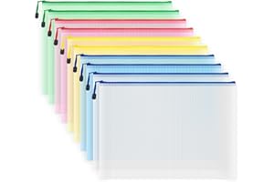 AUSTARK 10 Pcs Zipper File Bags, Waterproof Plastic Mesh Pouch for Office School, Board Game Storage Bags (A3 Size 16.9''x12'', Multicolored)