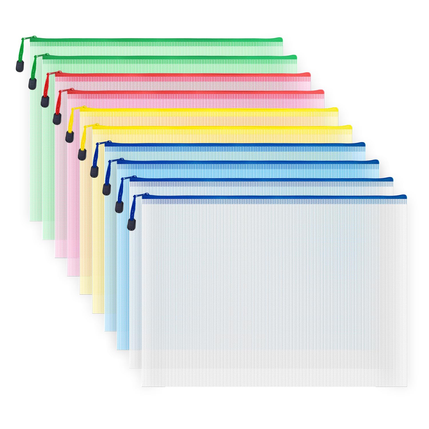 COWOKR-UP 10PCS A3 Plastic Zip Wallets Large Mesh Zipper Pouch Puzzle Board Game Toy Storage Bags, A3 Plastic File Document Wallet Office School Supplies