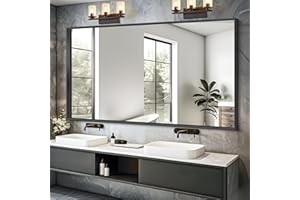 BONEWEI 60x36 inch Large Bathroom Mirror,Black Rectangle Mirror Frame Vanity Mirror with Notches Corner for Bedroom,Living Room,Entryway Hangs Horizontally or Vertically