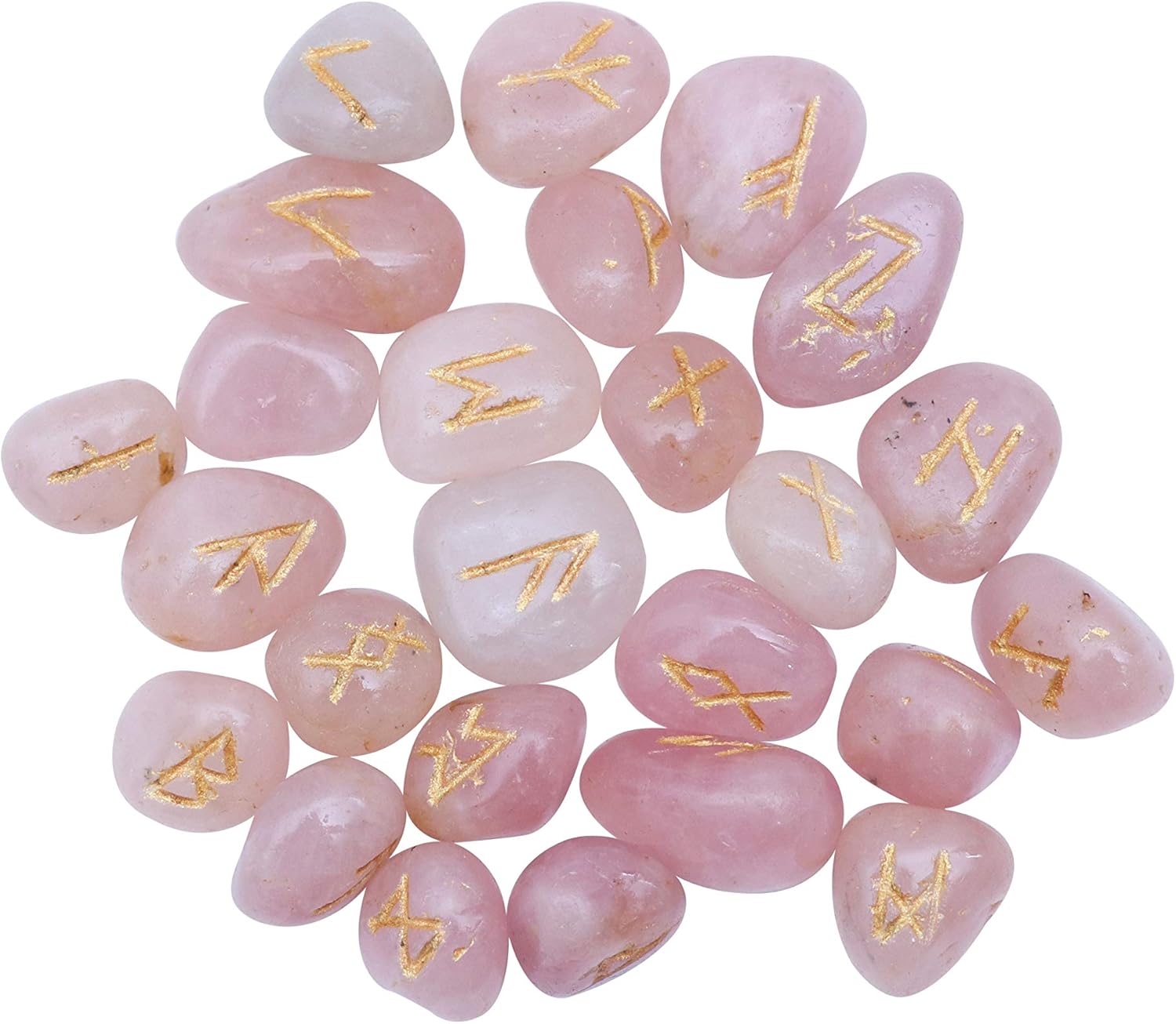 Crocon Rose Quartz Gemstone Rune Stone with Elder Futhark Alphabet Engraved Symbol 25 pcs Set for Feng Shui Reiki Crystal Healing Chakra Balancing Decor Size: 15-20 mm - Image 5