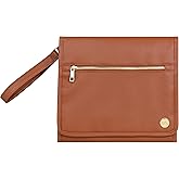 CleverMade Portable Baby Changing Pad Clutch with Wristlet - Premium Foldable Water Resistant Diaper Changing Mat with Storage Pockets for Diapers and Wipes - Brown
