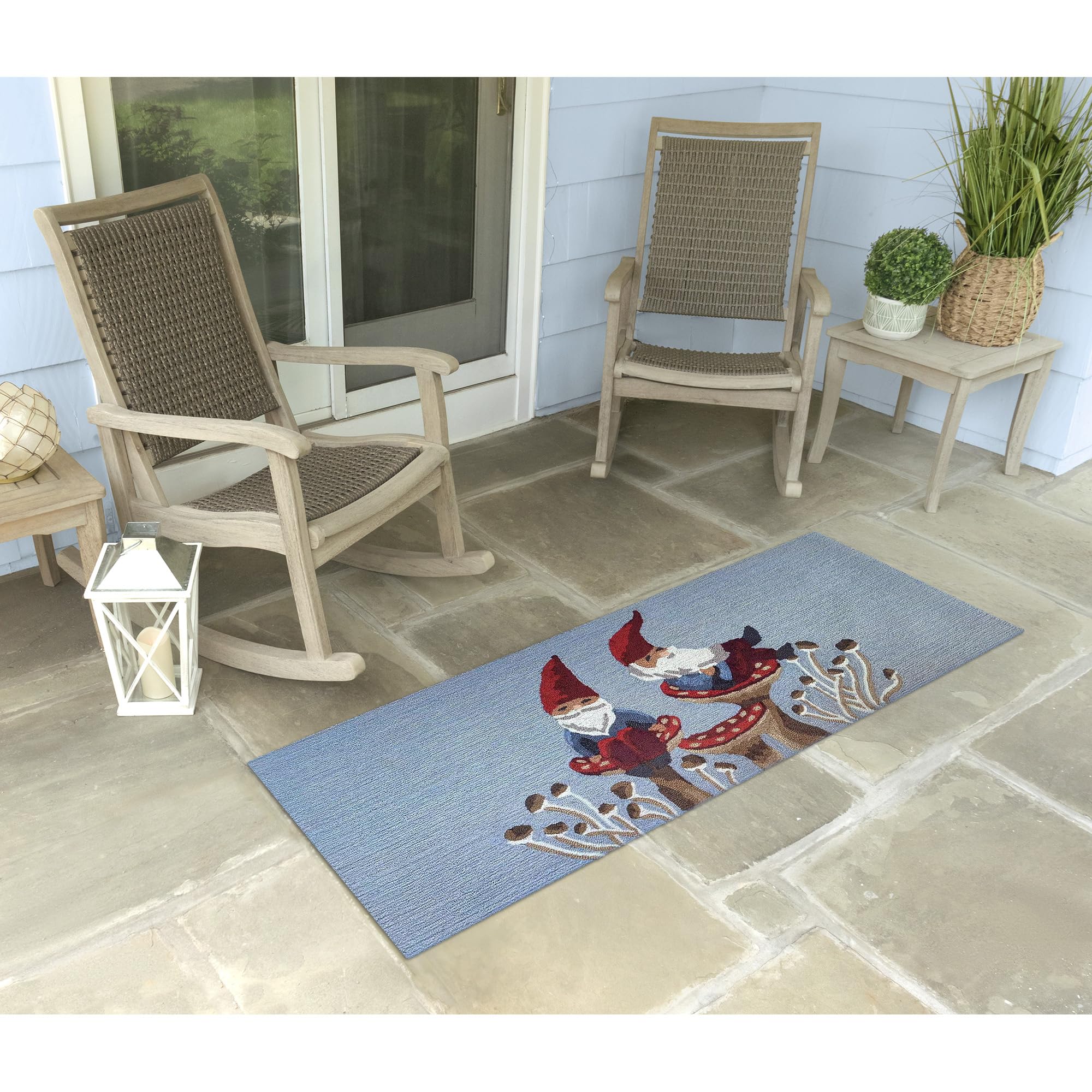Liora Manne FRONTPORCH Indoor/Outdoor Hand Tufted Durable Area Rug - Contemporary Garden Nature Decorative (Welcome Gnome Blue) (2' x 5') Image Liora Manne FRONTPORCH Indoor/Outdoor Hand Tufted Durable Area Rug - Contemporary Garden Nature Decorative (Welcome Gnome Blue) (2' x 5') Image