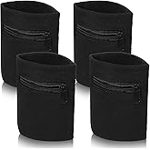 LIQWEI 4 PCS Zipper Wrist Pouch, Cotton Sweatbands for Men & Women Breathable Absorbent Outdoor Sports Wrist Wallet Elastic Wrist Bag for Running Walking Jogging Workout Key Card Coin Storage