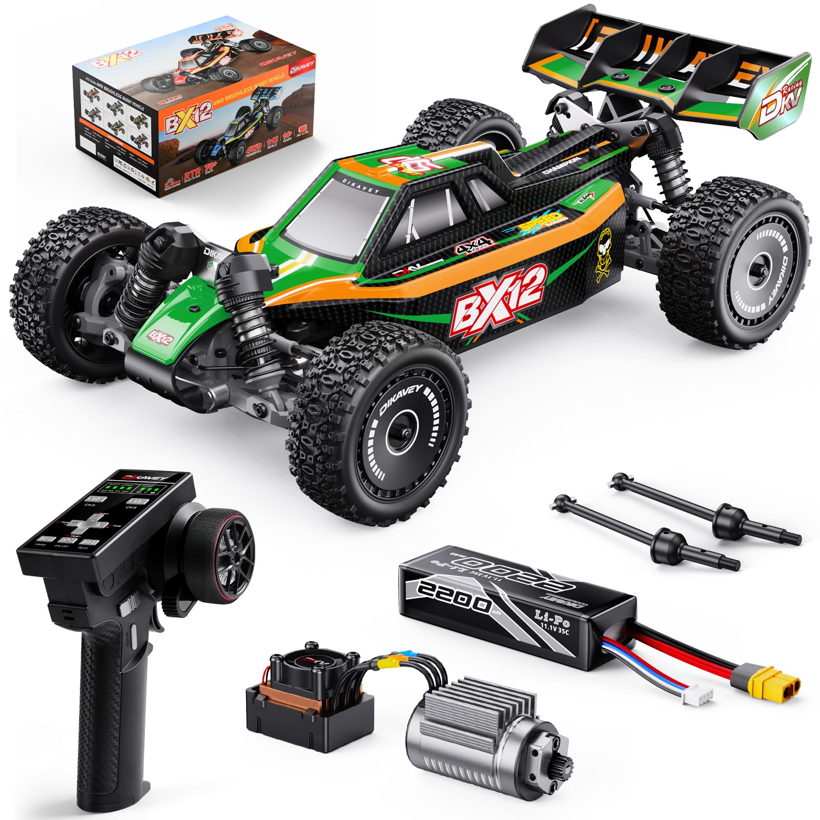 Photo 1 of 1/12 Brushless RC Cars for Adults,Remote Control Car for Fast Max 50 MPH 4X4 High Speed Racing RC Buggy with 3S 2200 mAh Battery,Fast Off-Road RC Truck, Suitable as Giftfor Beginner-Orange Green