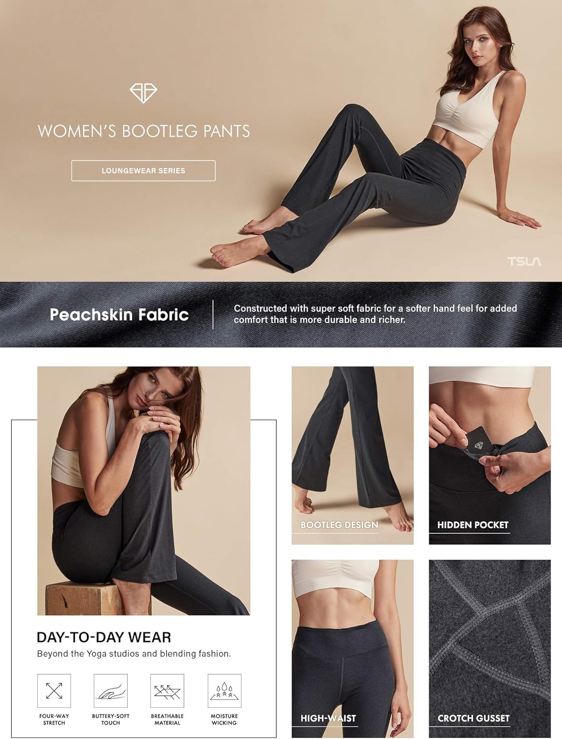 TSLA Womens Bootcut Yoga Pants with Pockets, Tummy Control High Waist Bootleg Yoga Pants, 4 Way Stretch Workout Pants : Clothing
