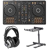 Pioneer DDJ-FLX4 DJ Controller Bundle with Headliner HL20000 Laptop Stand and StreamEye Cans50 Headphones &mdash; rekordbox and Serato, USB Bus Powered, Smart Fader, Portable DJ Setup