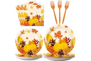 gisgfim 96 Pcs Thanksgiving Fall Plates and Napkins Party Supplies Autumn Leaves Tableware Set Thanksgiving Pumpkin Maple Party Decorations Favors for Fall Theme Birthday Serves 24