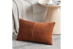 Fancy Homi Rust Lumbar Decorative Throw Pillow Covers 12x20 Inch for Couch Bed Sofa, Rustic Farmhouse Boho Home Decor, Soft Striped Corduroy Rectangle Accent Terracotta Cushion Case 30x50 cm