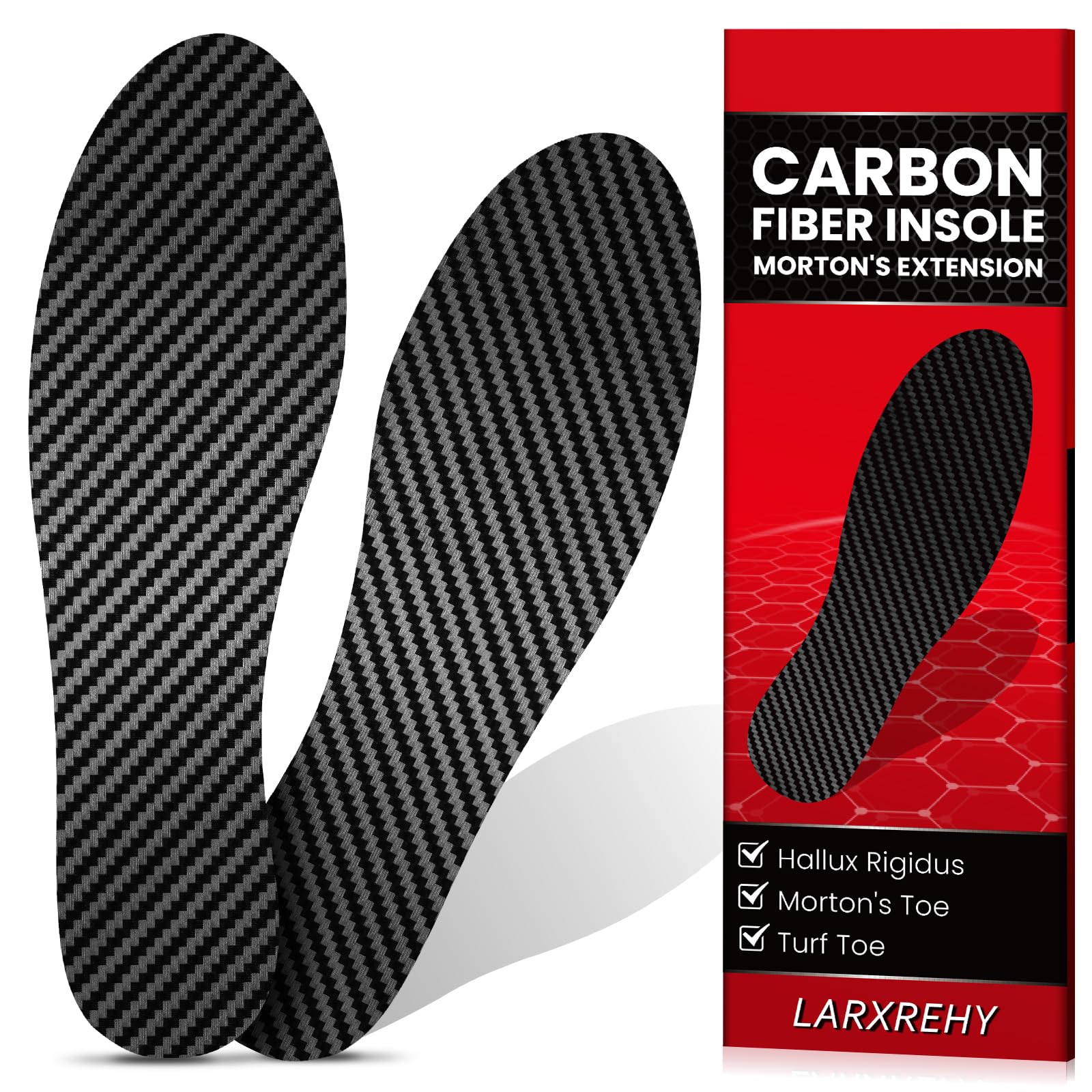 Photo 1 of 1 Pair Carbon Fiber Insole for Men & Women: 1.2mm Thick Rigid Shoe Insert Support Turf Toe, Foot Fractures, Hallux Rigidus & Limitus for Sports, Hiking, Trekking - Alternative to Post Op Shoe, 245mm