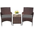 Devoko Patio Porch Furniture Sets 3 Pieces PE Rattan Wicker Chairs with Table Outdoor Garden Furniture Sets (Brown/Grey)