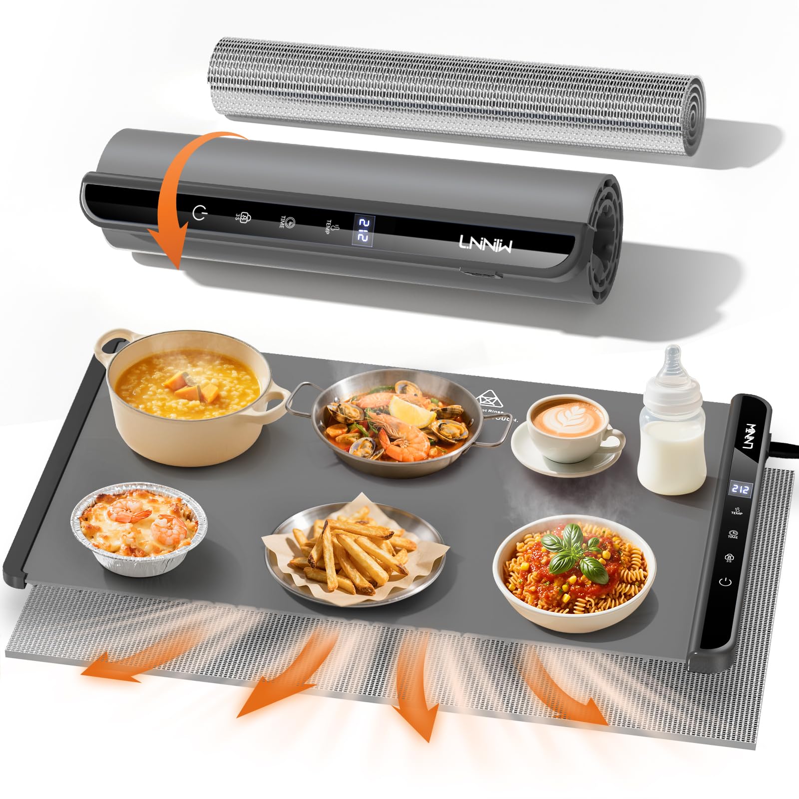 Photo 1 of Food Warming Mat with Heat-Resistant Pad, 26X15 Inch, 6 Temperature & 6 Timer Settings, Child Lock Safety,Food Warmer Chafing Dishes for Buffet,Gatherings,Parties,Everyday Use