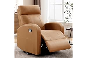 HOMYKA Swivel Rocker Recliner Chair, Manual Leather Recliner, Glider Rocking Recliner Chair 360°Swivel Nursery Reclining Chair for Living Room, Light Brown