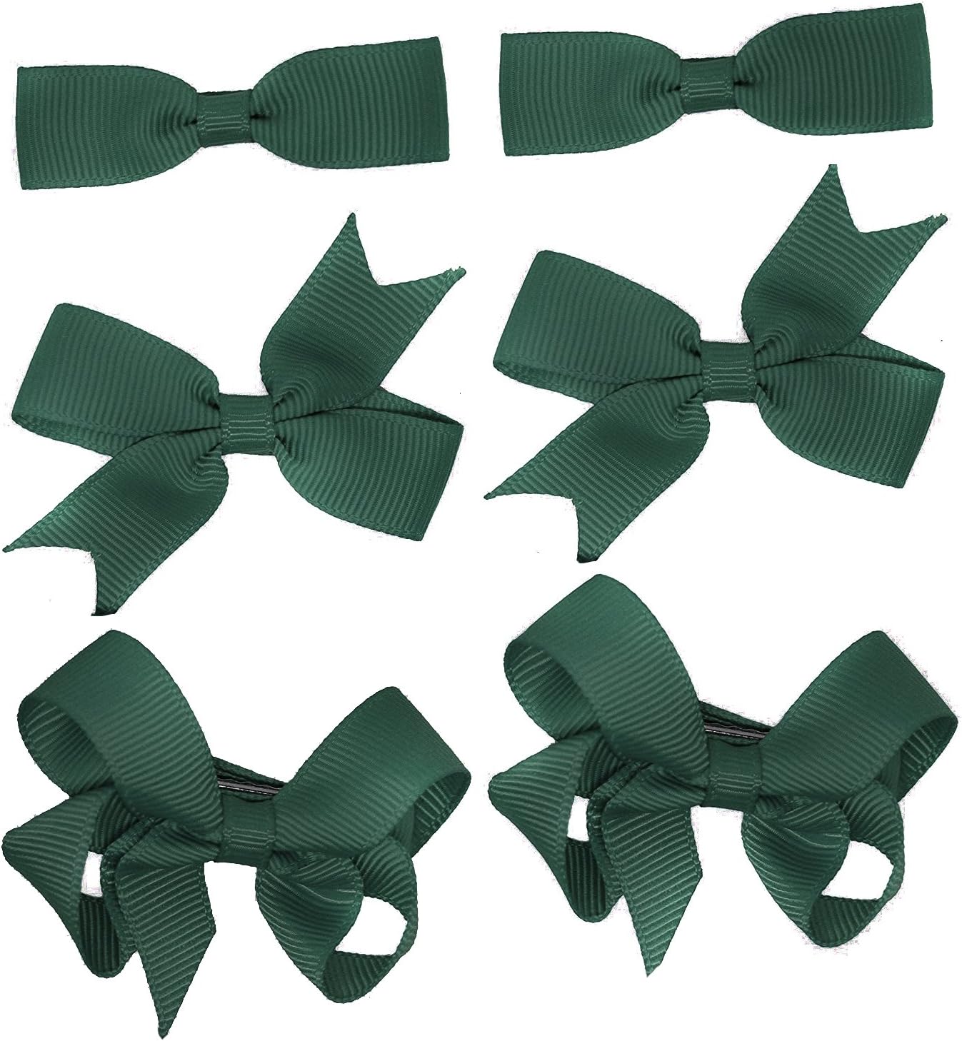 6 Clips (3 works) School Bows Girls Small Hair Grosgrain Ribbon Hair Accessories Uniform (Bottle Green), 1 count (Pack of 6)